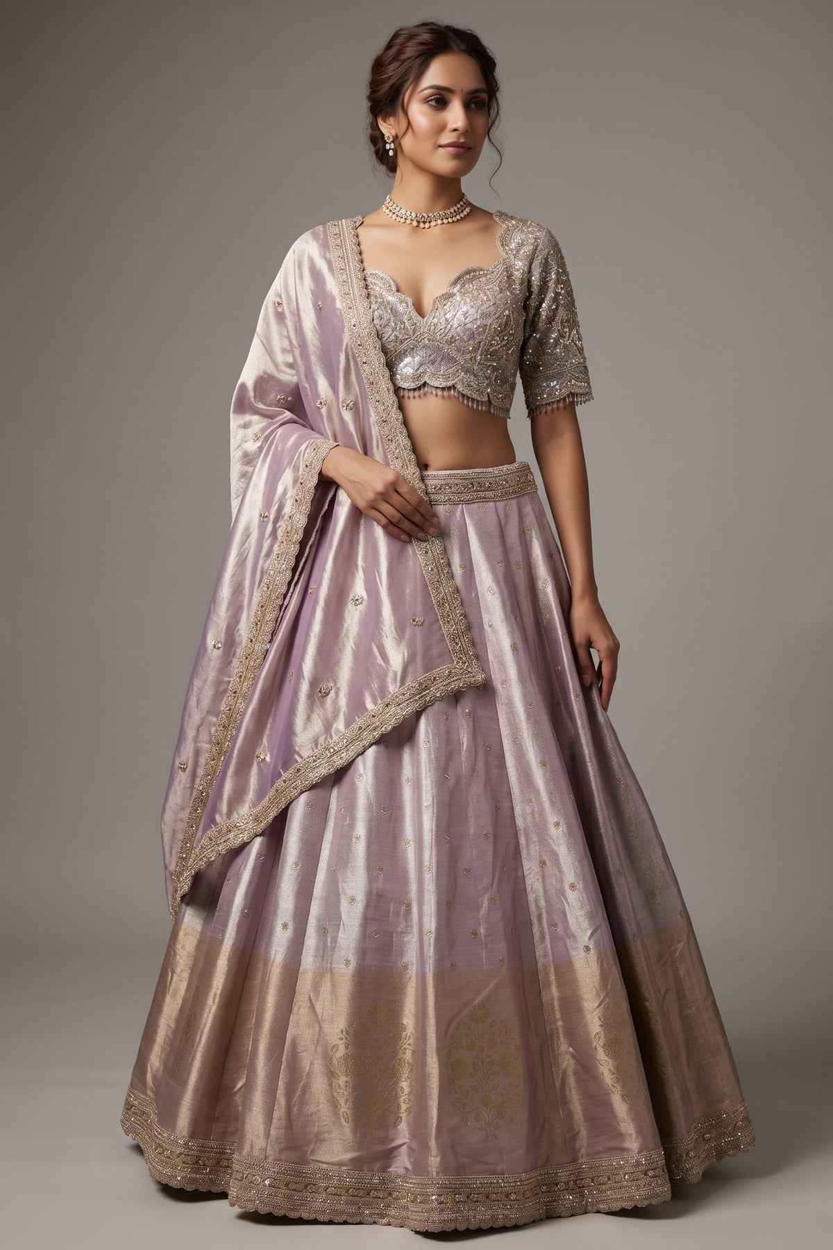 Lilac Purple Ombre Tissue Woven Lehenga