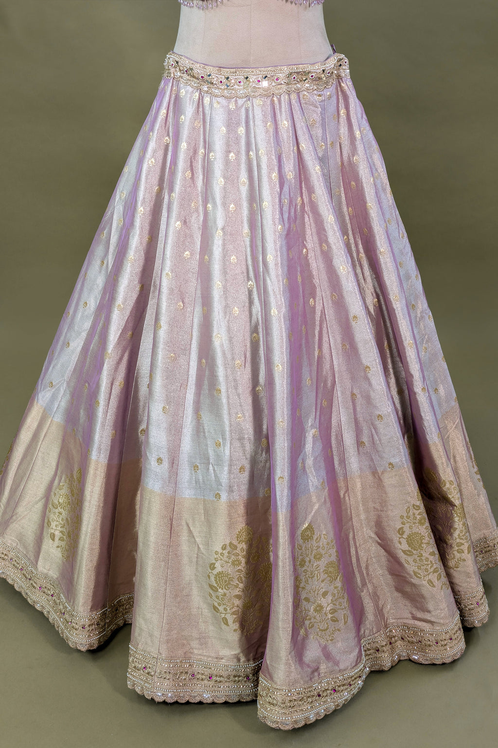 Lilac Purple Ombre Tissue Woven Lehenga