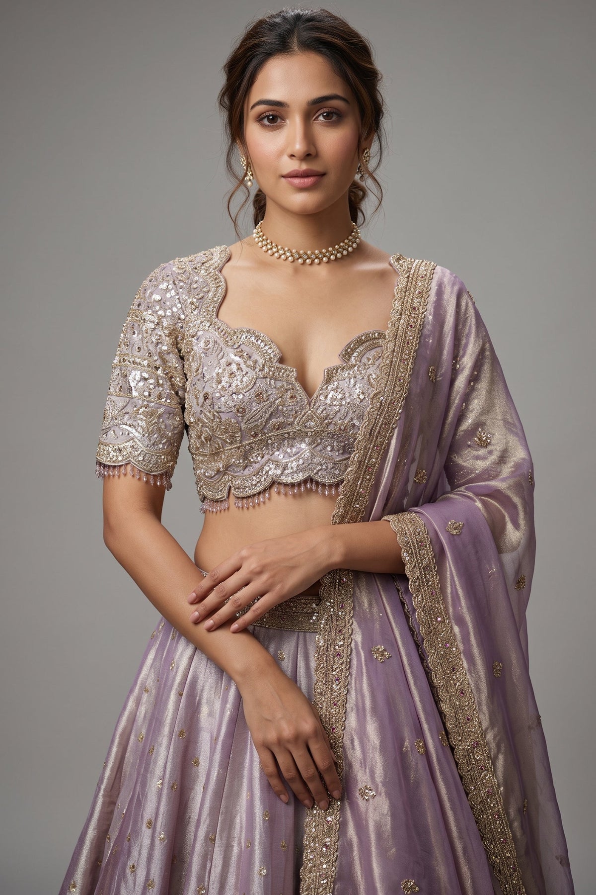 Lilac Purple Ombre Tissue Woven Lehenga
