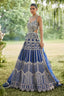 Blue Raw Silk Mirror Beaded Work Designer Side Cut Out Gown