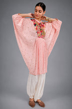 Light Pink Silk Intricate Thread Embroidery Kaftan Style Top