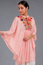 Light Pink Silk Intricate Thread Embroidery Kaftan Style Top