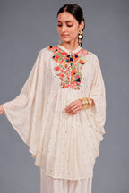 Pearl White Silk Intricate Thread Embroidery Kaftan Style Top