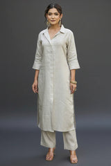 Grey Linen Embroidered Co-Ord Set