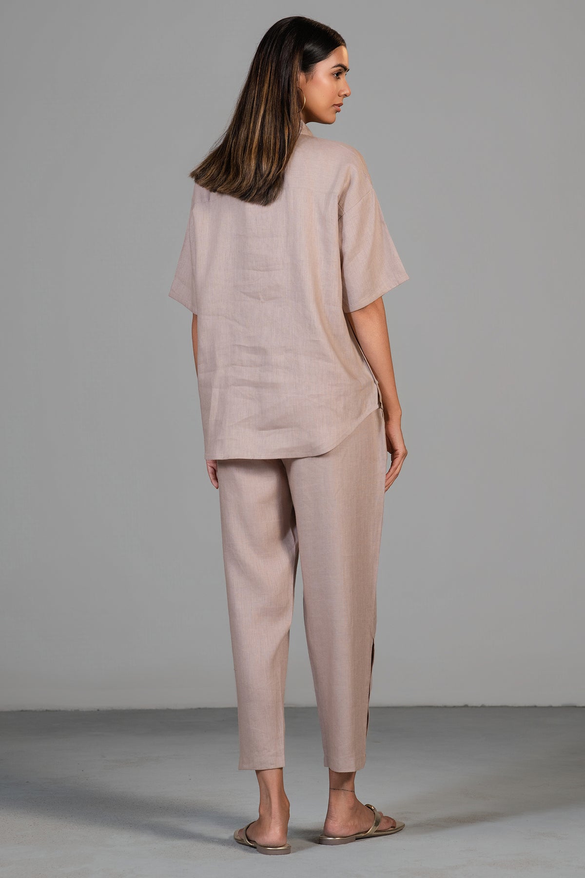 Dusty Rose Pink Linen Bead Work Co-Ord Set