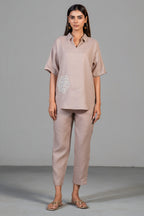 Dusty Rose Pink Linen Bead Work Co-Ord Set
