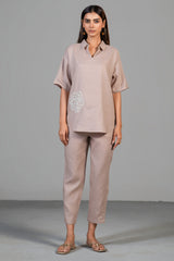 Dusty Rose Pink Linen Bead Work Co-Ord Set