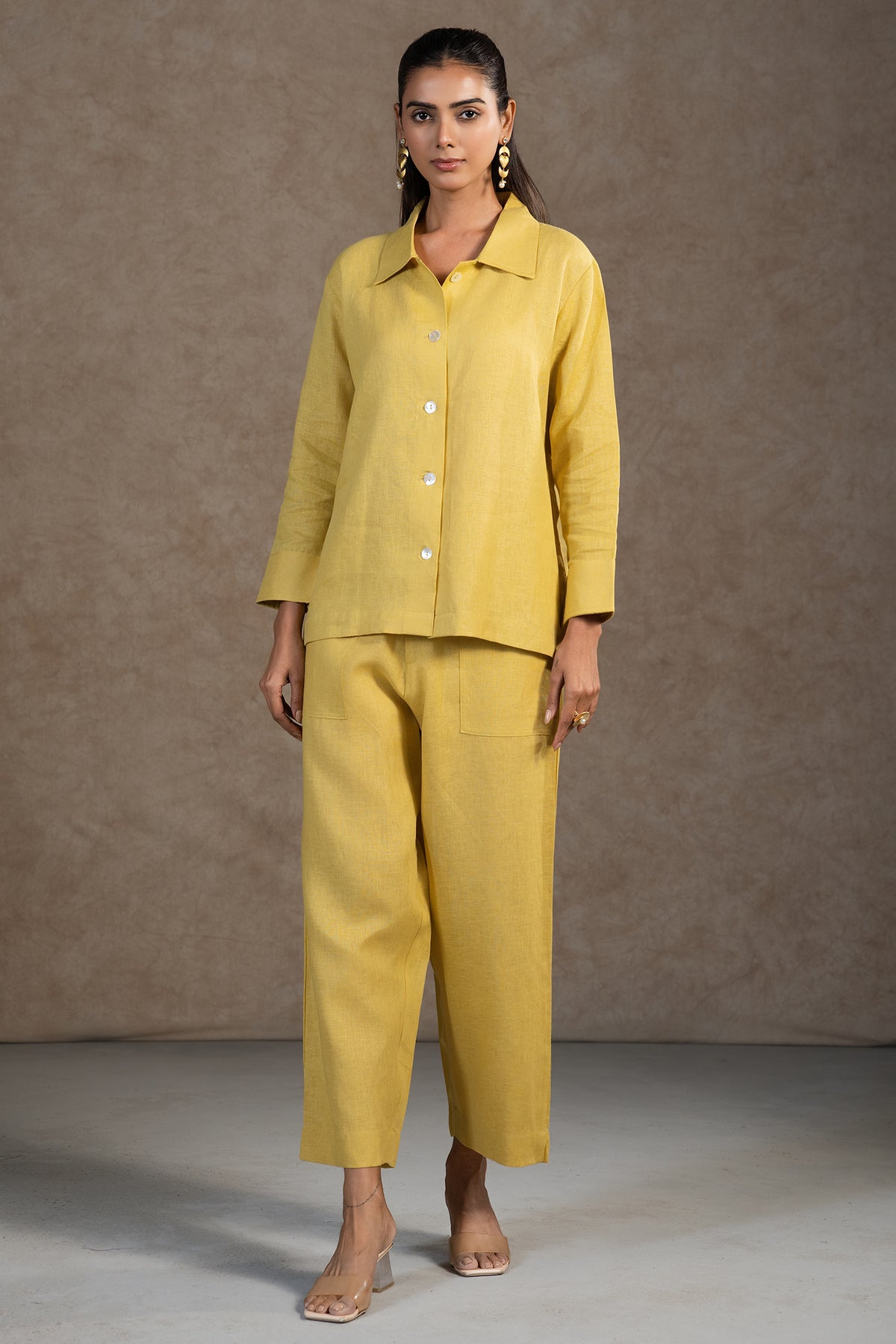 Lime Yellow Linen Solid Co-Ord Set