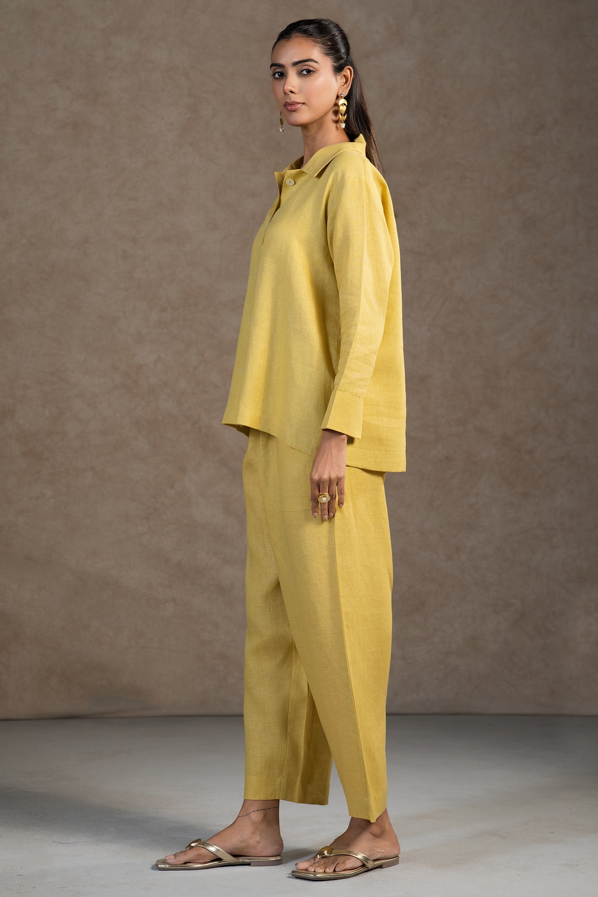 Lime Yellow Linen Solid Co-Ord Set