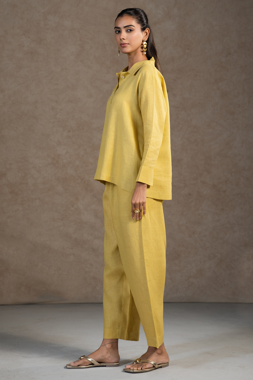 Lime Yellow Linen Solid Co-Ord Set