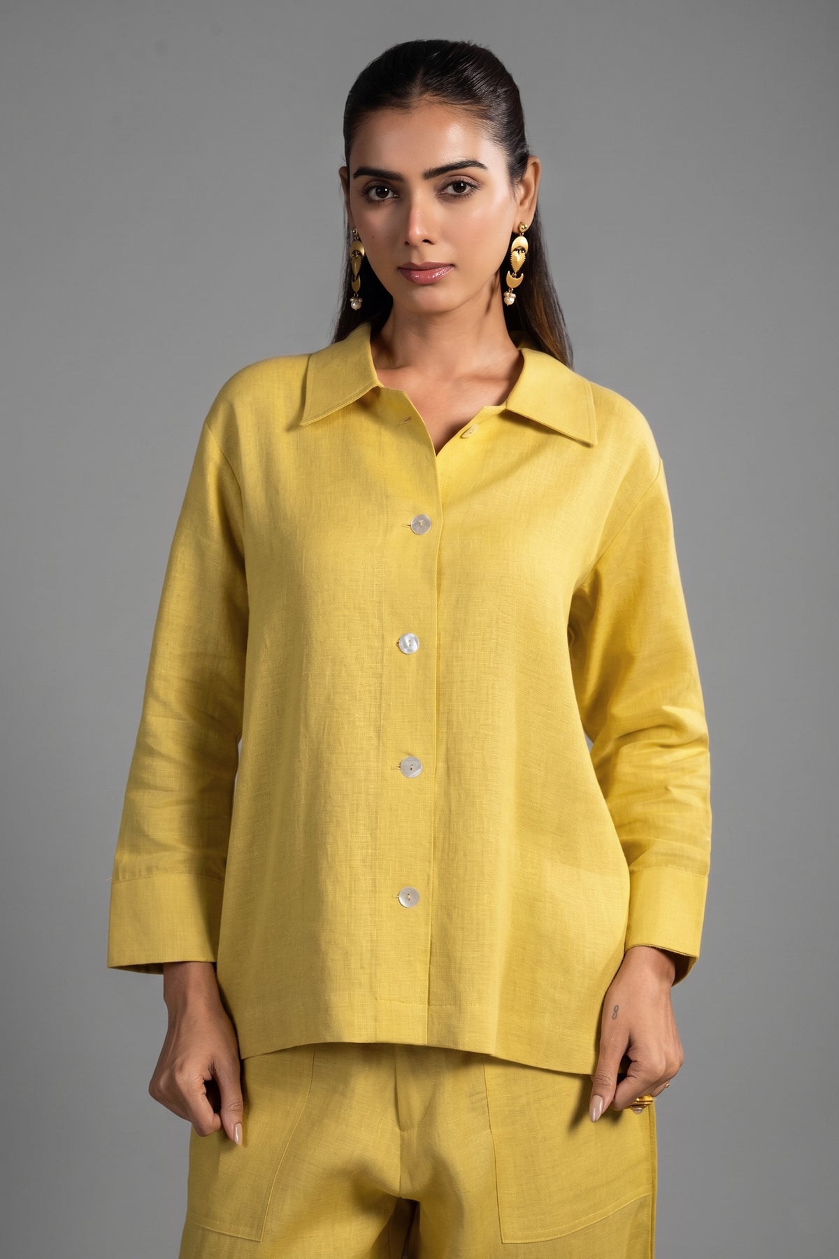 Lime Yellow Linen Solid Co-Ord Set