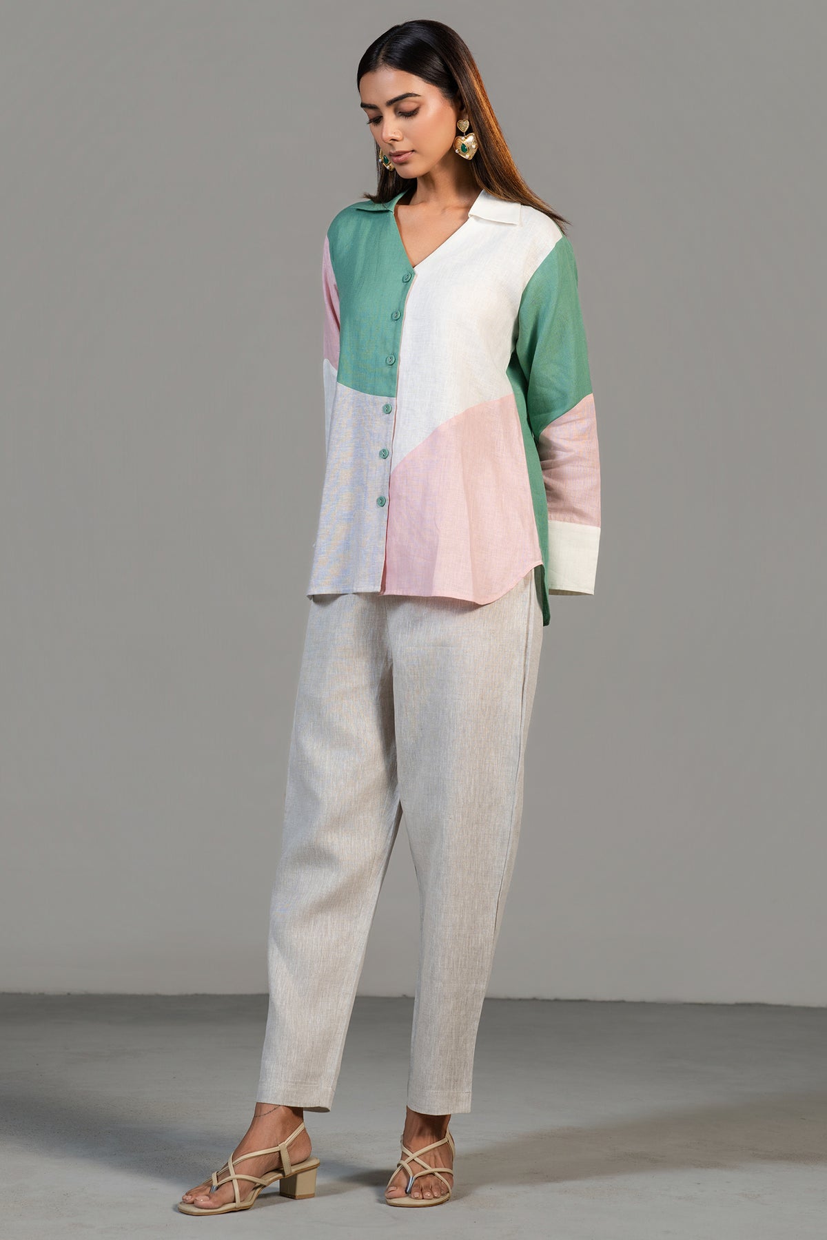 Multi Colored Linen Tunic and Pant Set
