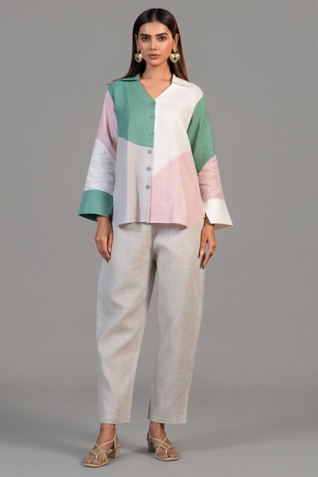 Multi Colored Linen Tunic and Pant Set