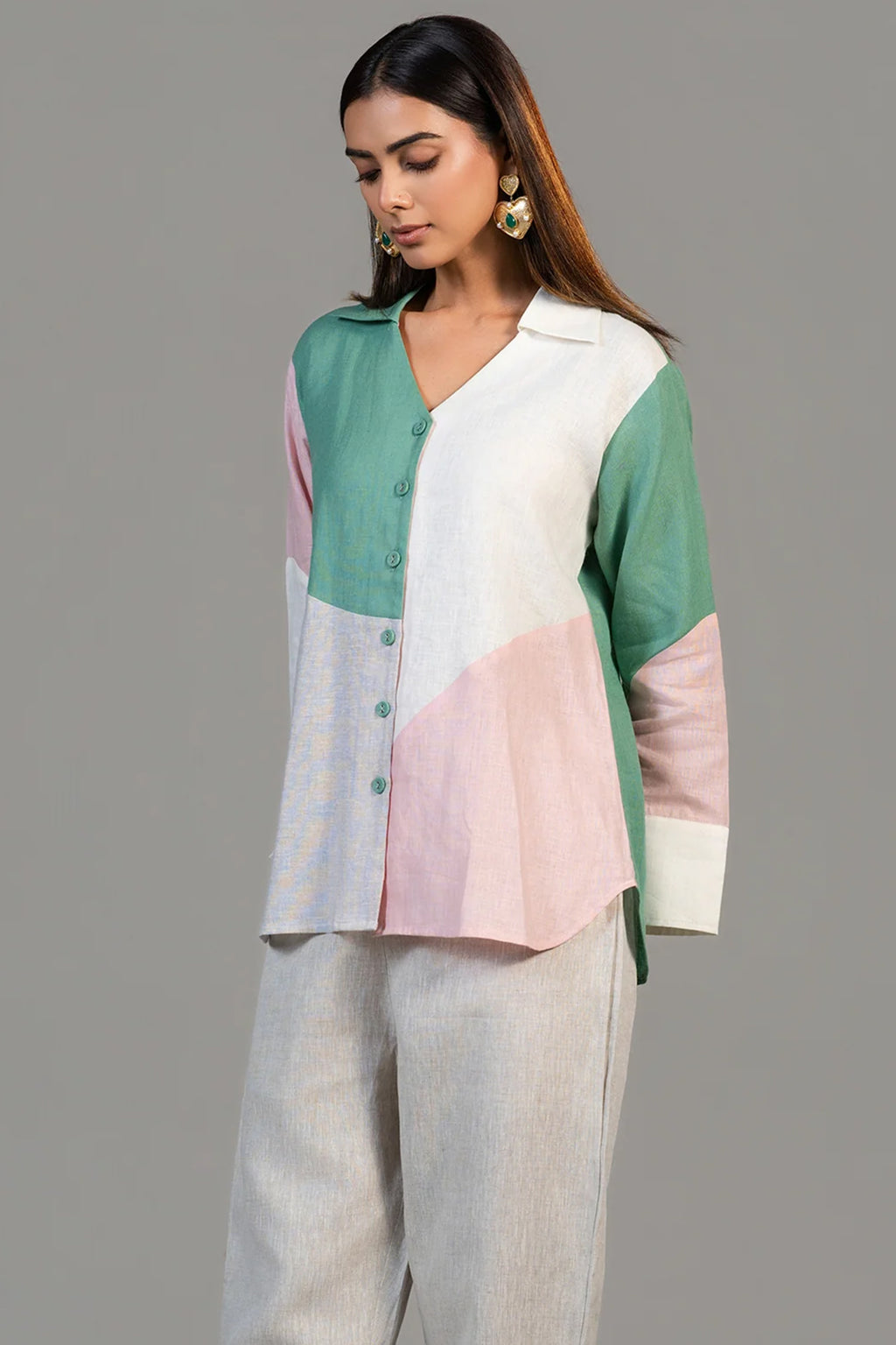 Multi Colored Linen Tunic and Pant Set