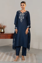 Prussian Blue Cotton Embroidery and Cutdana Work Kurti Set