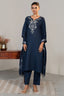 Prussian Blue Cotton Embroidery and Cutdana Work Kurti Set