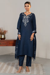 Prussian Blue Cotton Embroidery and Cutdana Work Kurti Set