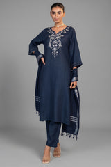 Prussian Blue Cotton Embroidery and Cutdana Work Kurti Set