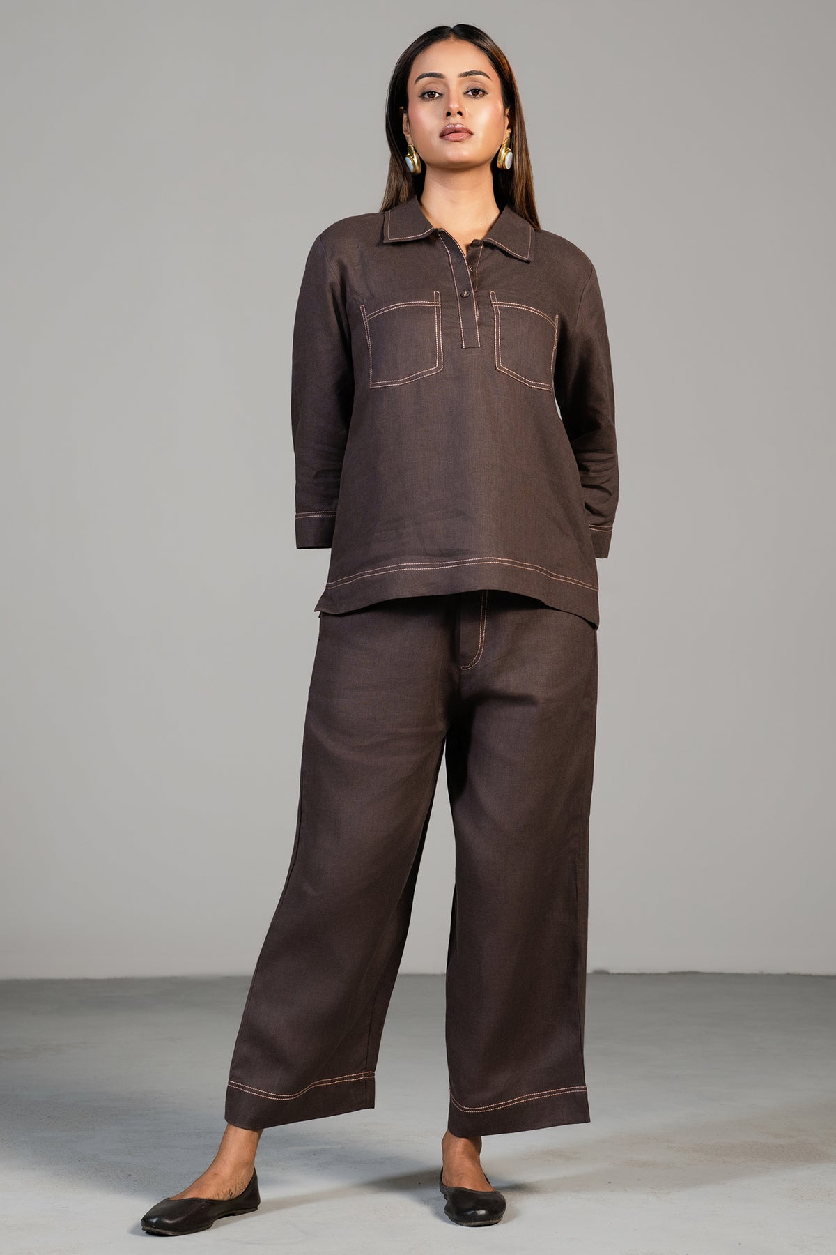 Brown Linen Co-Ord Set