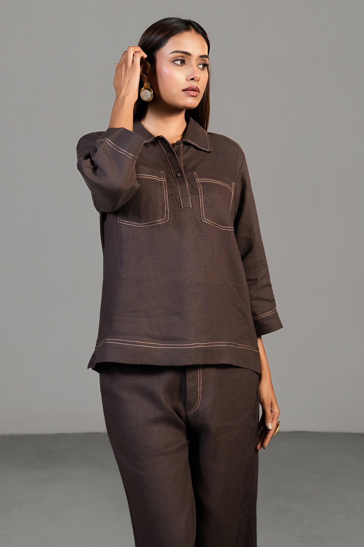 Brown Linen Co-Ord Set