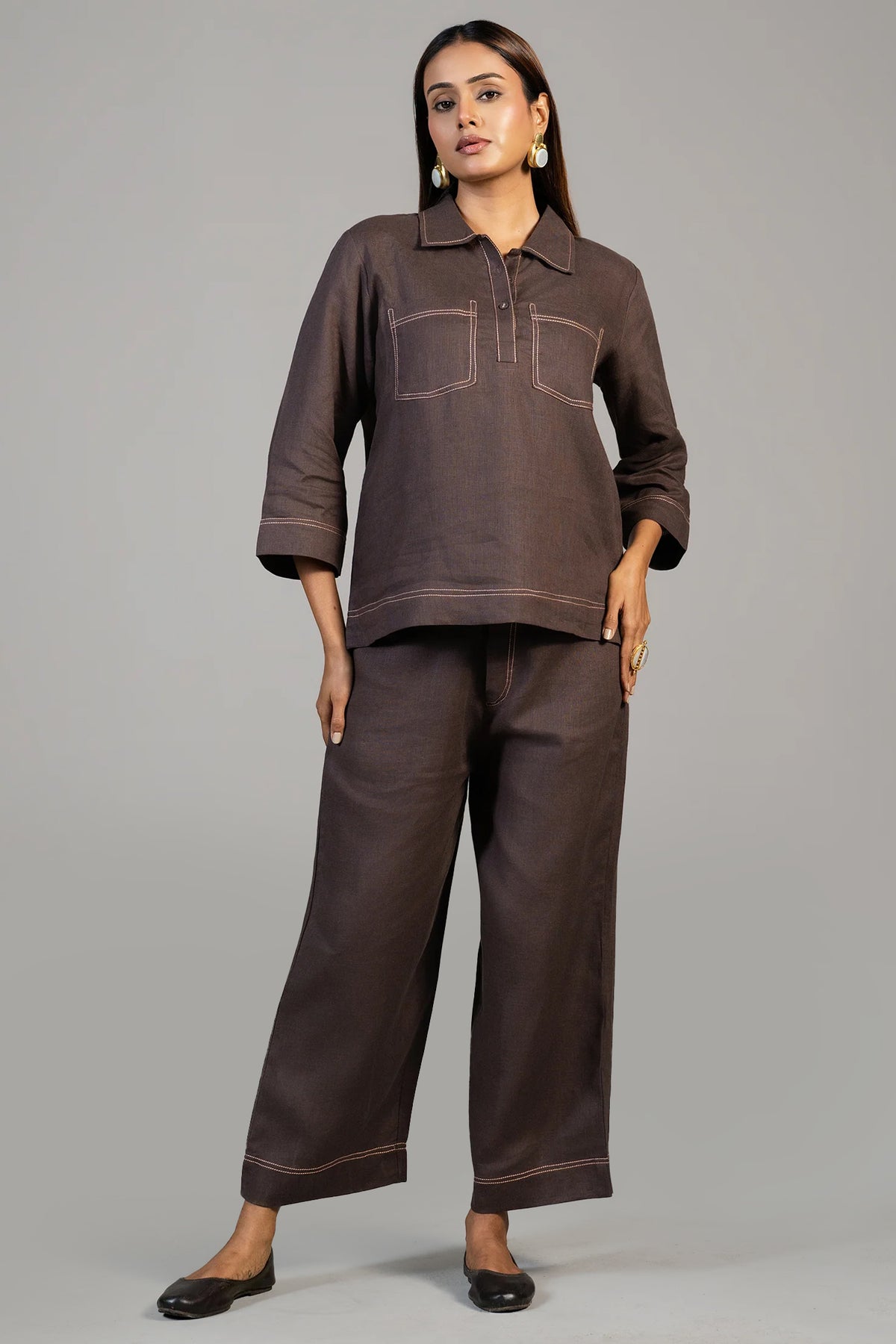 Brown Linen Co-Ord Set