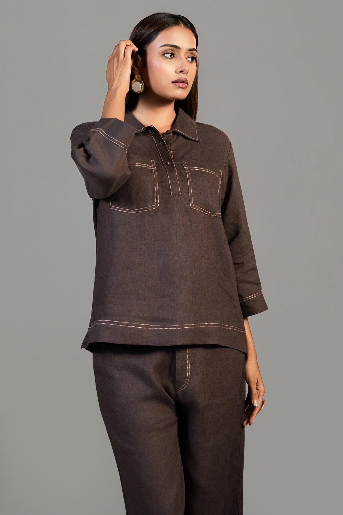 Brown Linen Co-Ord Set