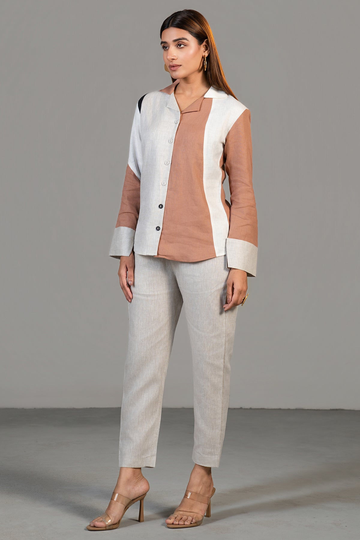 Multi Colored Linen Shirt Style Tunic with Pant