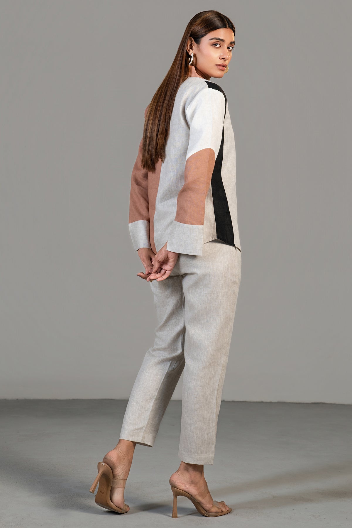 Multi Colored Linen Shirt Style Tunic with Pant