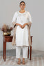 Off White Linen Embroidery and Beaded Straight Cut Kurti Set