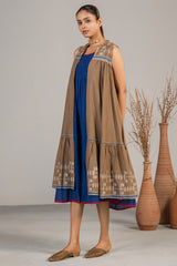 Indigo Blue Mul Cotton Midi Dress with Satetment Overlay Jacket