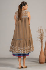 Indigo Blue Mul Cotton Midi Dress with Satetment Overlay Jacket