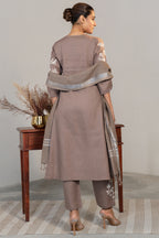 Brown Linen Embroidered Straight Cut Kurti Set