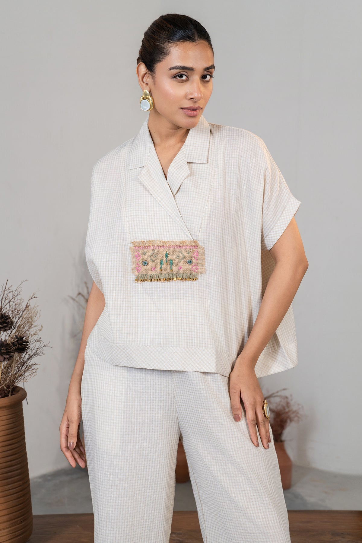 Ivory White Jute Lapel Collar Clyde Co-Ord Set