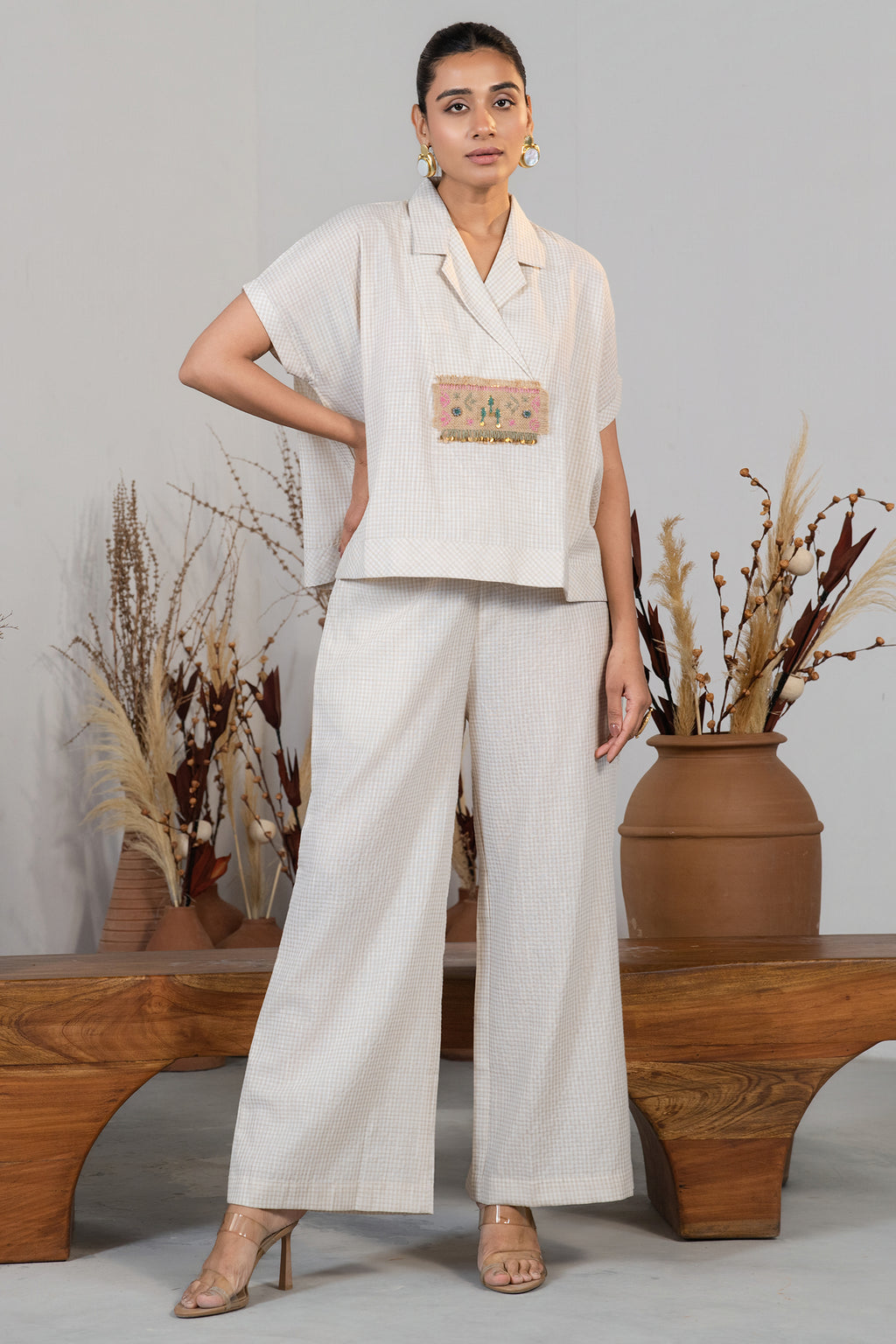 Ivory White Jute Lapel Collar Clyde Co-Ord Set