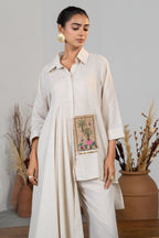 Ivory White Jute Lapel Collar Clyde Asymmetric Co-Ord Set