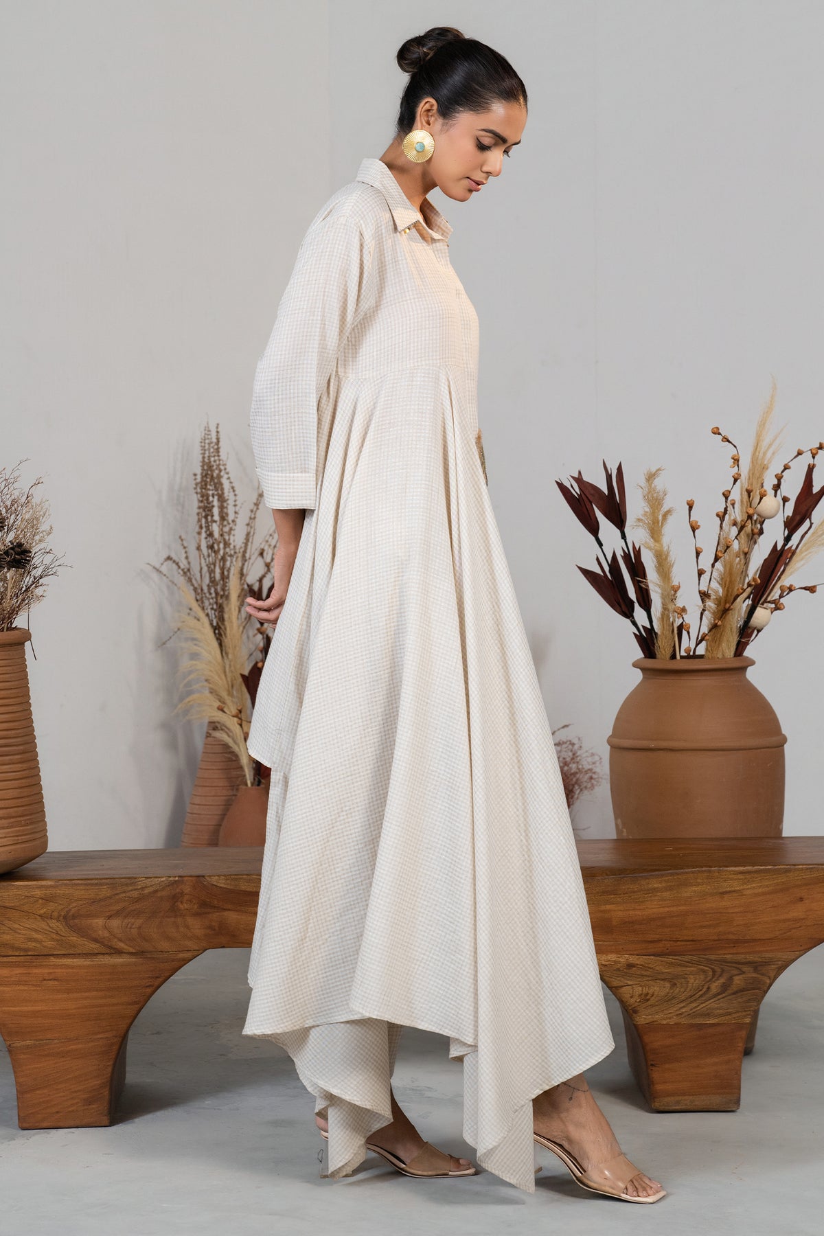 Ivory White Jute Lapel Collar Clyde Asymmetric Co-Ord Set