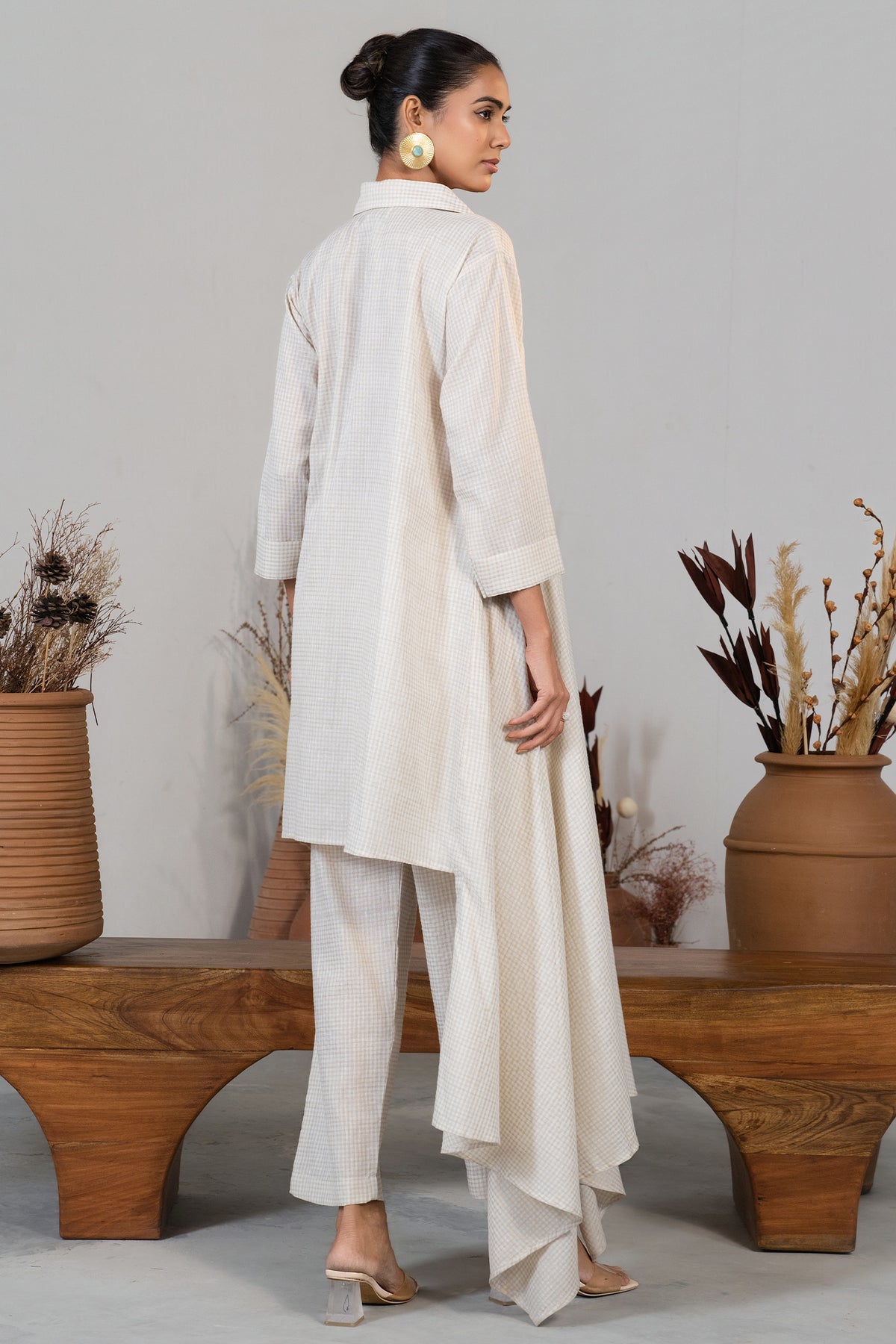 Ivory White Jute Lapel Collar Clyde Asymmetric Co-Ord Set