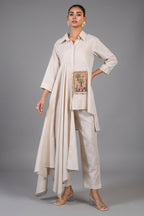 Ivory White Jute Lapel Collar Clyde Asymmetric Co-Ord Set