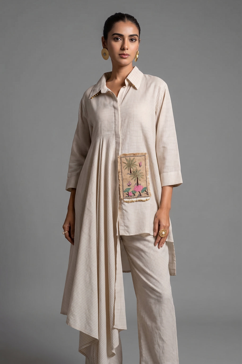 Ivory White Jute Lapel Collar Clyde Asymmetric Co-Ord Set