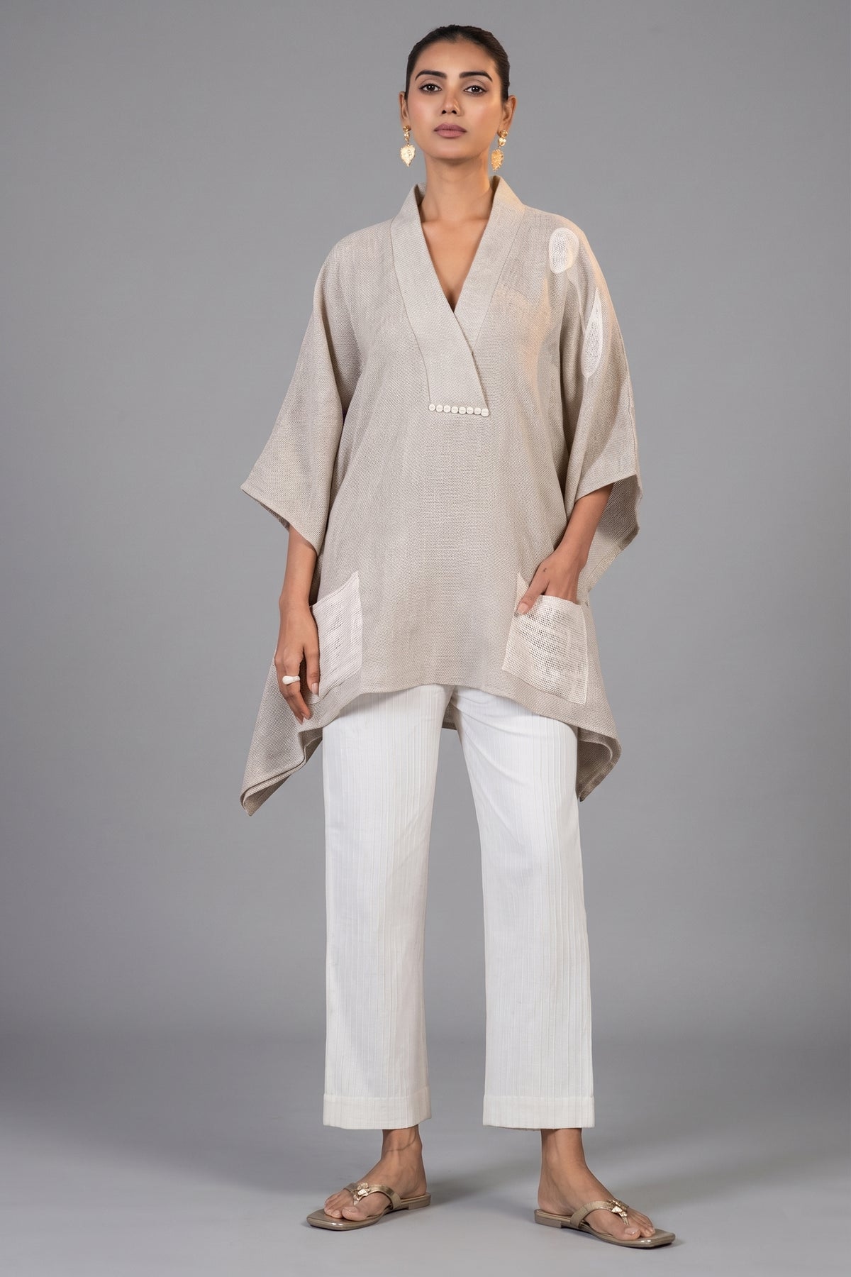 Ivory Jute Embroidered Kaftan Set