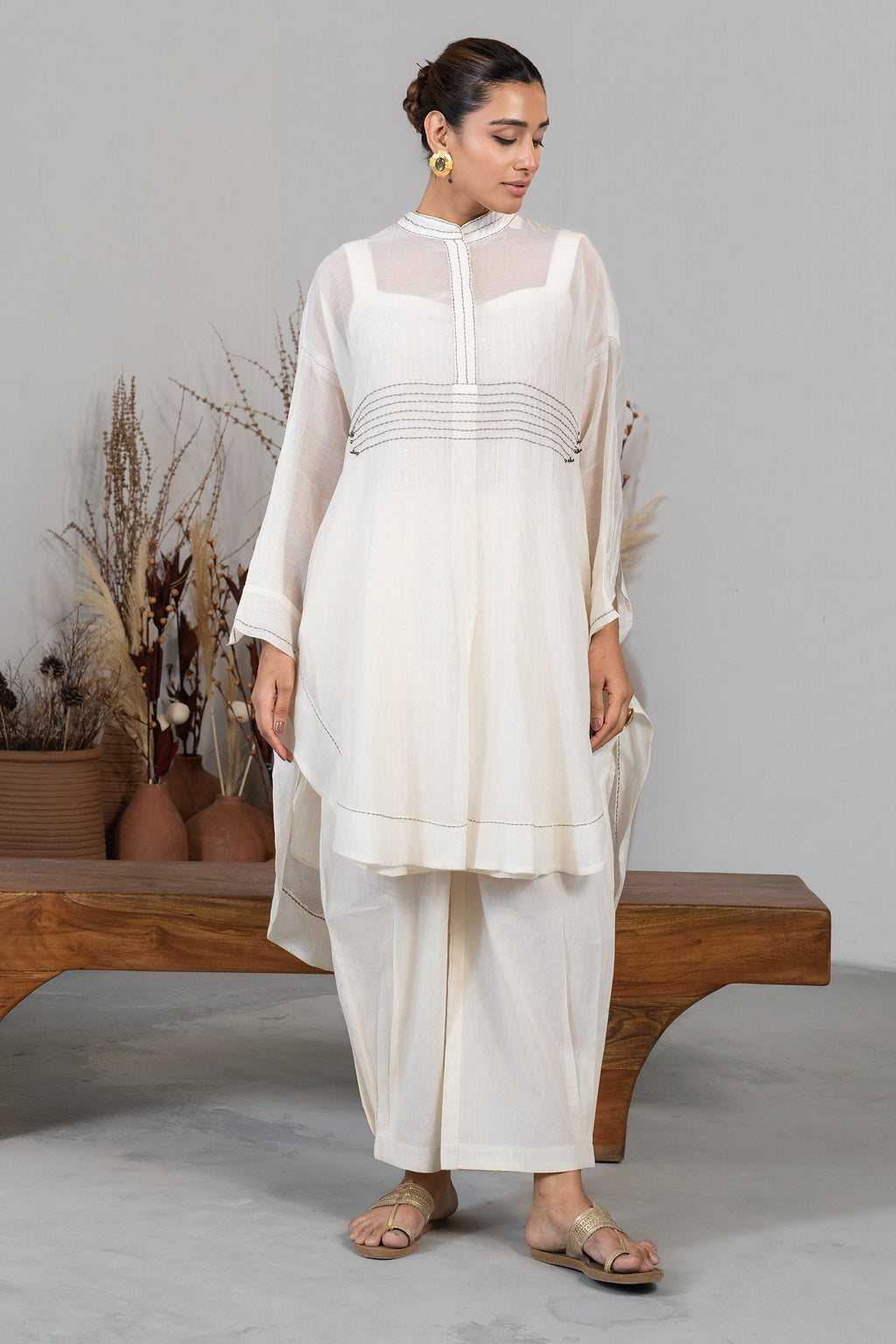 Ivory White Organza High and Low Co-Ord Set