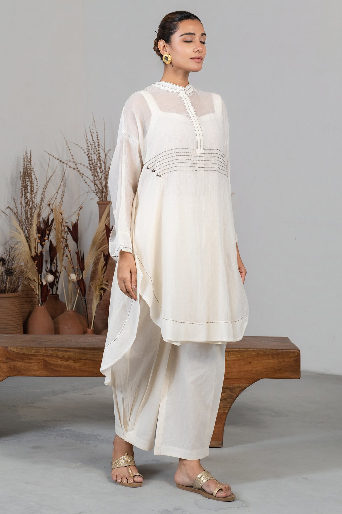 Ivory White Organza High and Low Co-Ord Set
