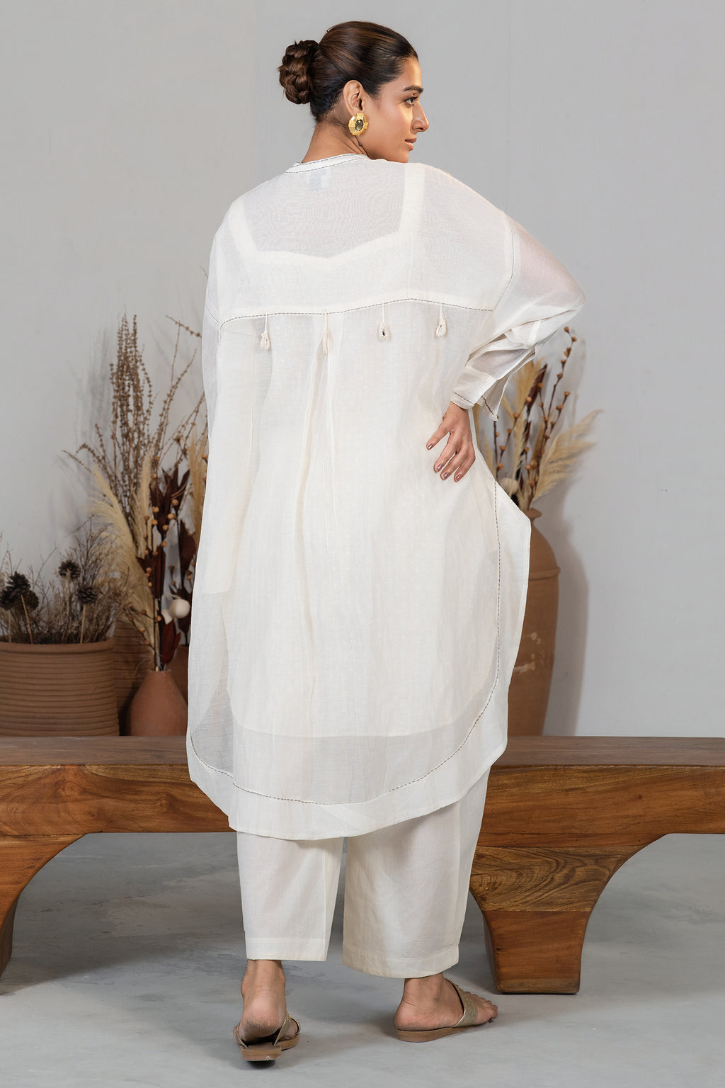 Ivory White Organza High and Low Co-Ord Set