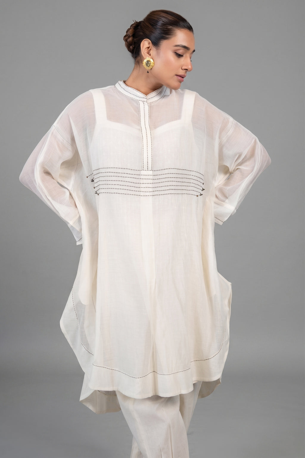 Ivory White Organza High and Low Co-Ord Set