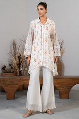 Ivory White Cotton Chanderi Thread Embroidered Co-Ord Set
