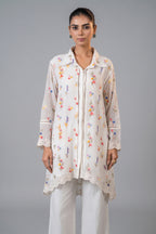 Ivory White Cotton Chanderi Thread Embroidered Co-Ord Set