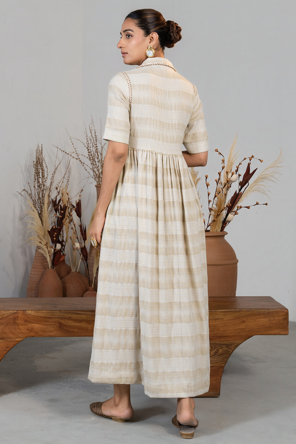 Ivory Jute Embroidered Tie Up Dress