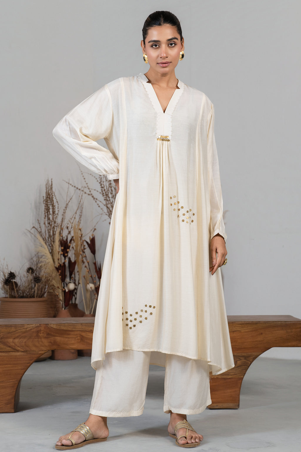 Ivory Cream Muslin Silk Co-Ord Set