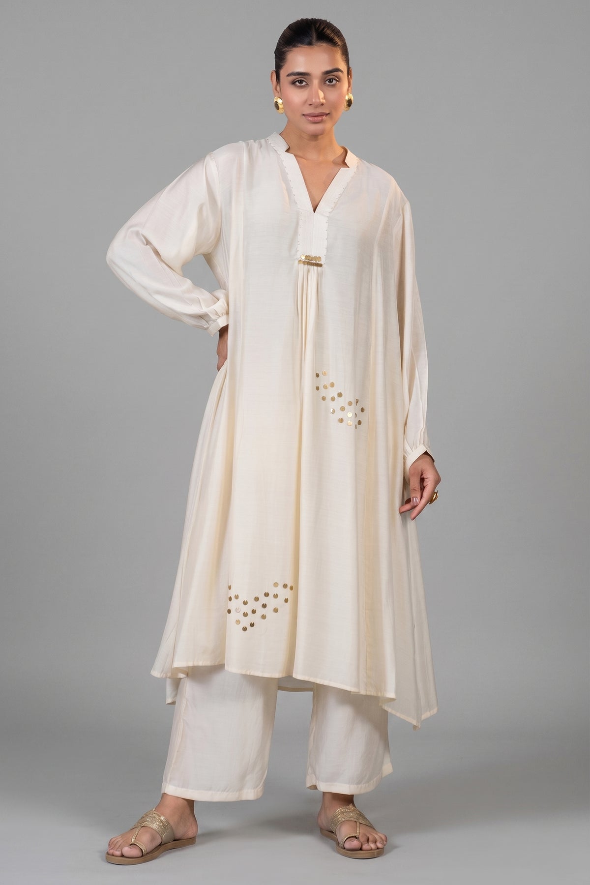 Ivory Cream Muslin Silk Co-Ord Set