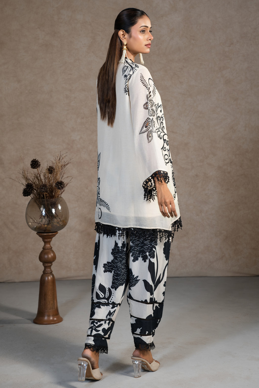 Ivory Cream Linen Floral Printed Co-Ord Set